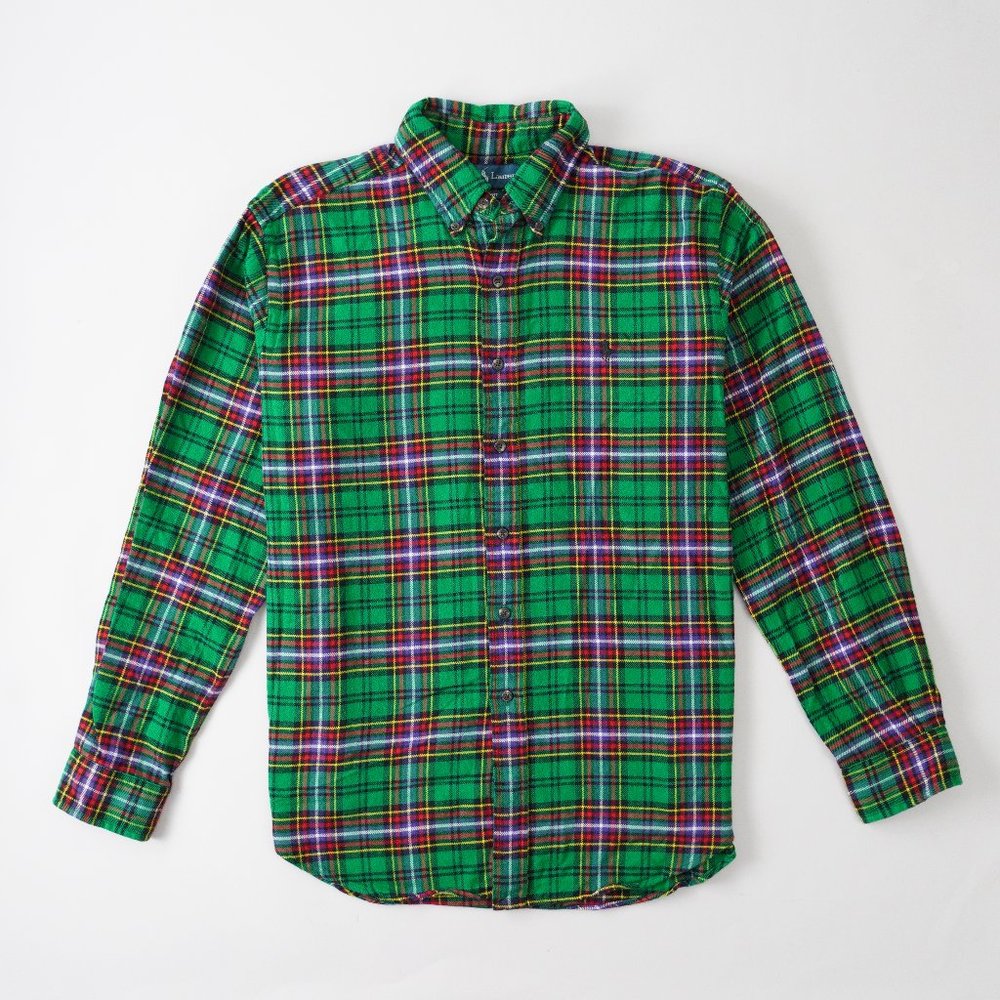 Ralph Lauren Classic Fit Flannel Shirt Long Sleeve Plaid Green Multi Mens Size L